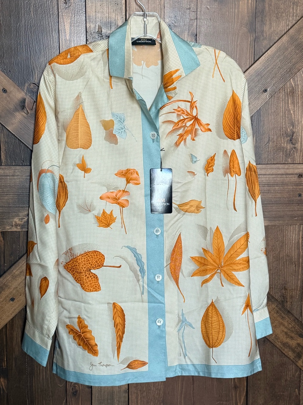 JIM THOMPSON 100% Silk Button Down Long Sleeve Foliage Shirt Size 6